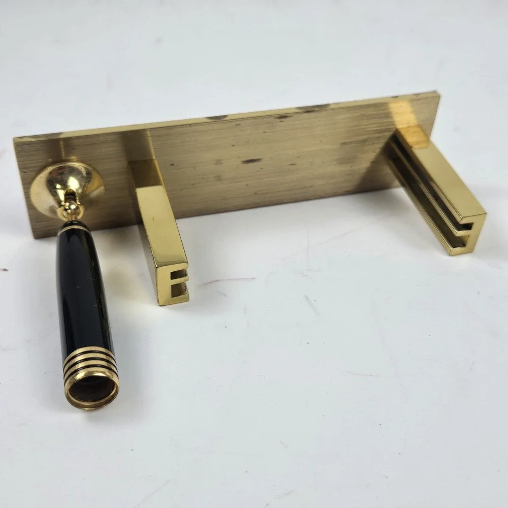 Vintage Office Desk Polished Solid Brass Mounted Pen and Business Card Holder